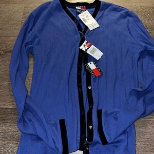 Tommy Hilfiger Cotton cardigan. Lightly ribbed cotton with velvet like trim. NWT